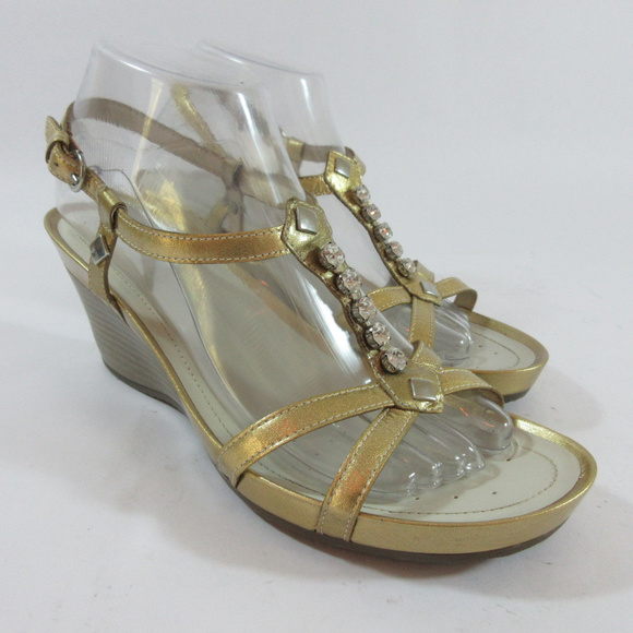 Geox Shoes - Geox Respira Roxy T-Strap Rhinestone Wedge Sandals